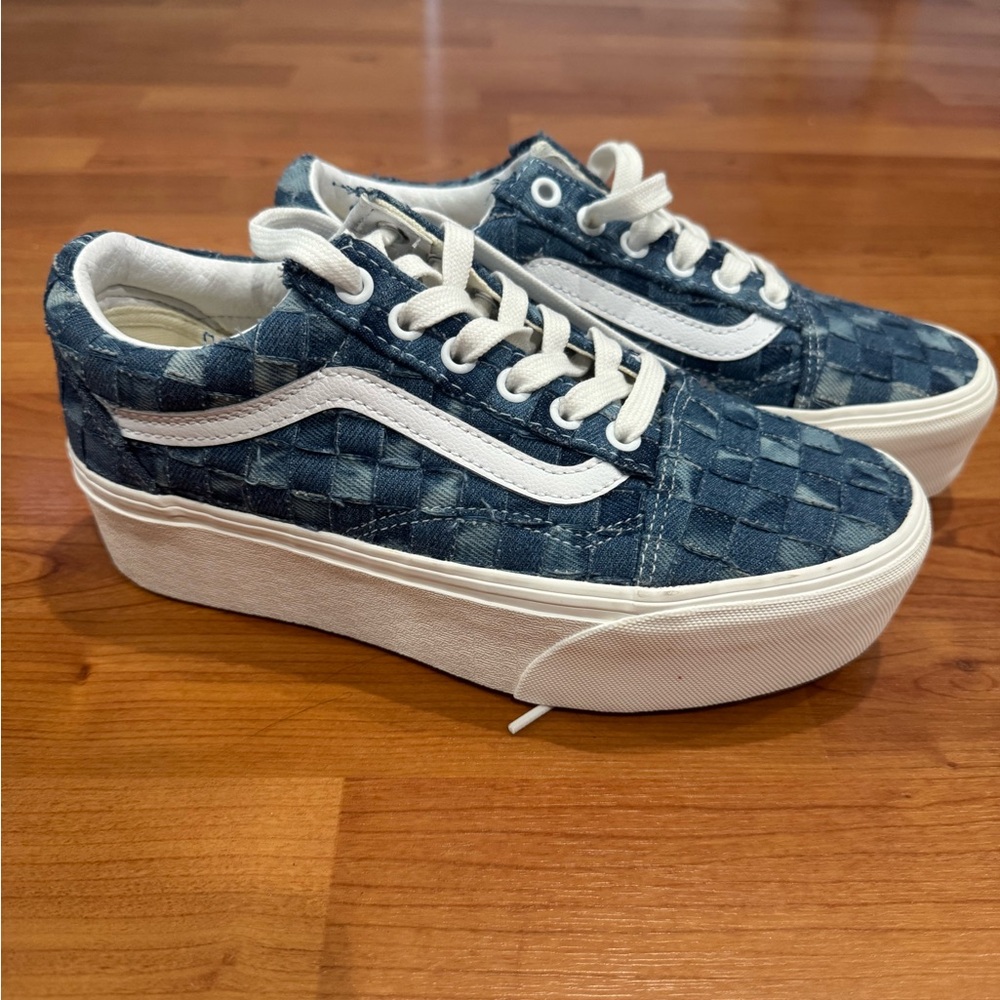 Vans Women's Denim Checkered Platform Sneakers